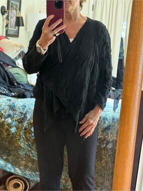 Women's Black Draped Lightweight Cardigan - ralston